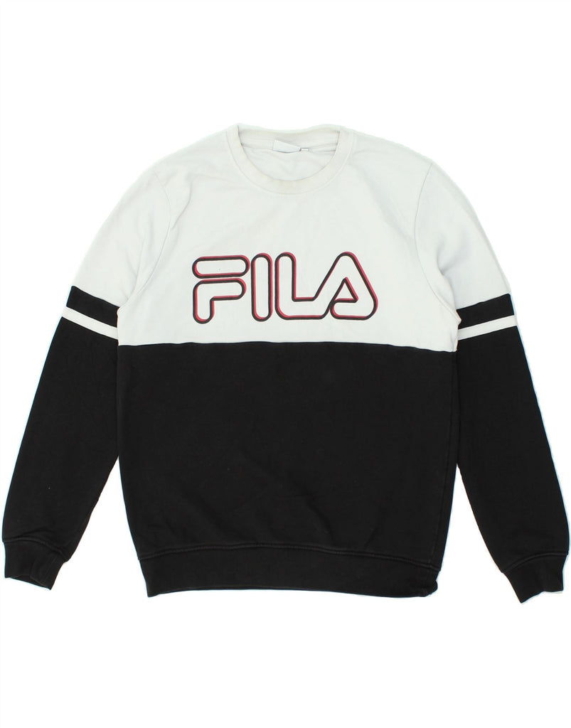 FILA Mens Graphic Sweatshirt Jumper Small Black Colourblock | Vintage Fila | Thrift | Second-Hand Fila | Used Clothing | Messina Hembry 