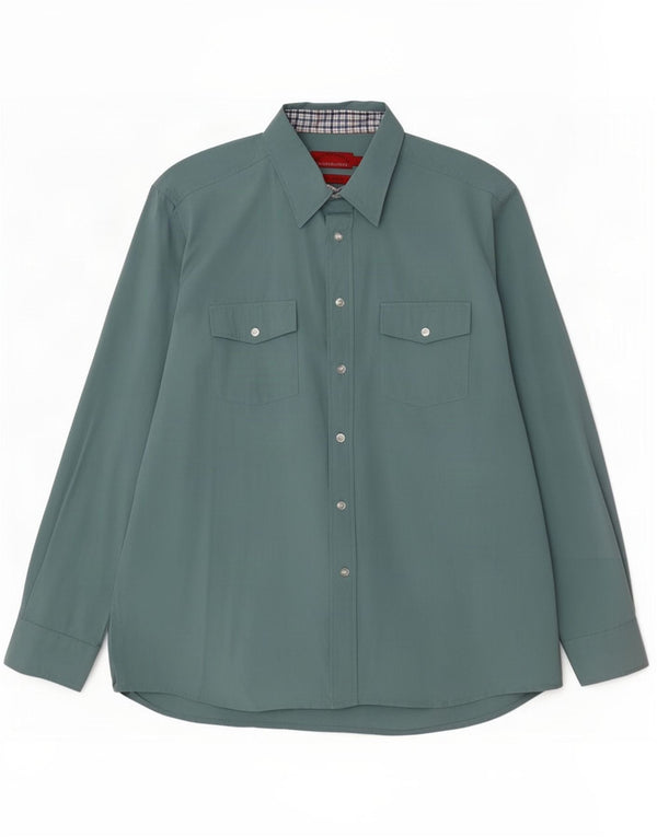 Vintage Mens Regular Fit Shirt Large Blue Cotton