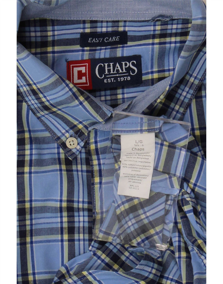 Chaps Mens Short Sleeve Shirt Large Blue Check Cotton