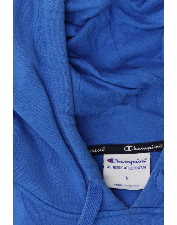 Champion Mens Graphic Hoodie Jumper Small Blue Cotton