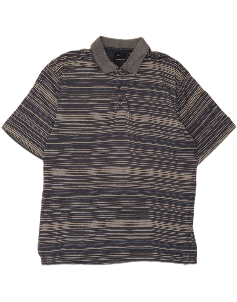 IZOD Mens Polo Shirt Large Navy Blue Striped Cotton Vintage Izod and Second-Hand Izod from Messina Hembry 