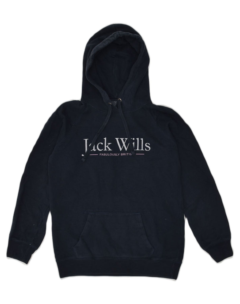 JACK WILLS Womens Graphic Hoodie Jumper UK 10 Small Navy Blue Cotton | Vintage Jack Wills | Thrift | Second-Hand Jack Wills | Used Clothing | Messina Hembry 