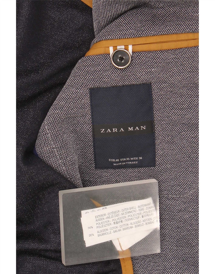 Zara Mens 2 Button Blazer Jacket EU 46 Small Grey Polyester