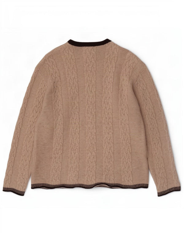 Vintage Mens Zip Neck Jumper Sweater Large Beige Colourblock Wool