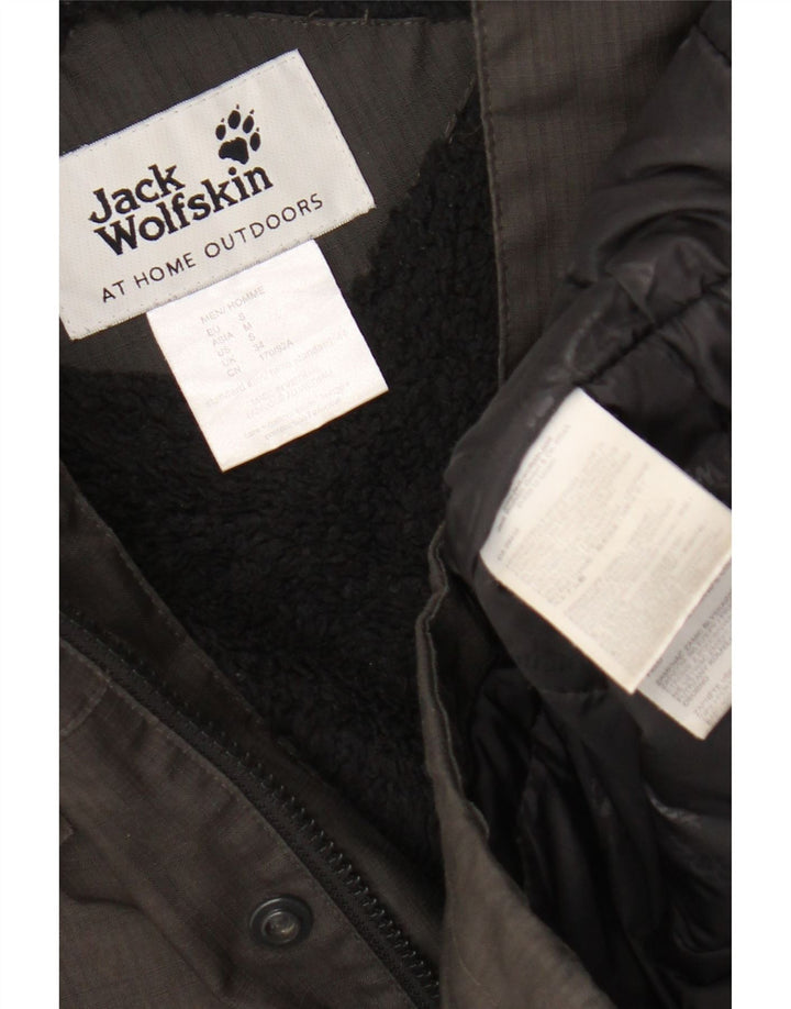 Jack Wolfskin Mens Hooded Sherpa Parka Jacket UK 34 Small Grey Polyester