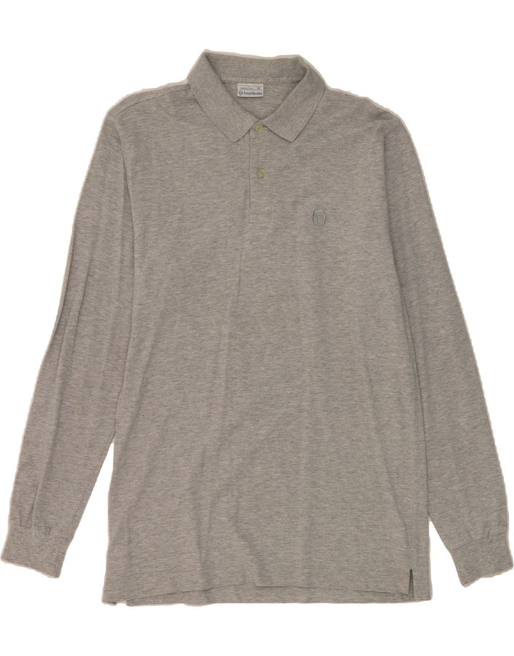 SERGIO TACCHINI Mens Long Sleeve Polo Shirt Medium Grey Cotton Vintage Sergio Tacchini and Second-Hand Sergio Tacchini from Messina Hembry 