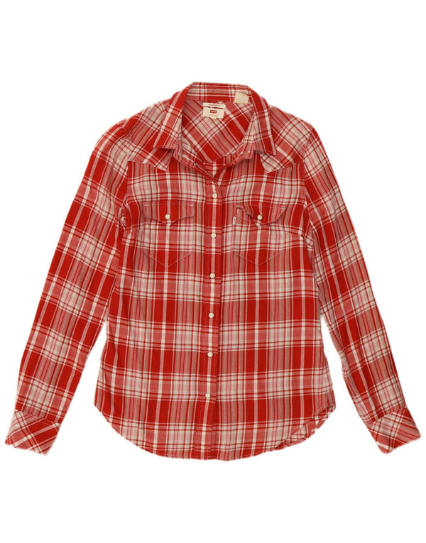 Levi's Womens Western Tailored Fit Flannel Shirt UK 4 XS Red Plaid Cotton