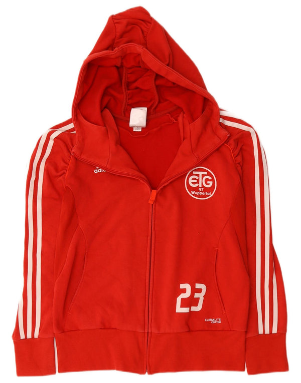Adidas Womens Climalite Graphic Zip Hoodie Sweater UK 12 Medium Red Cotton