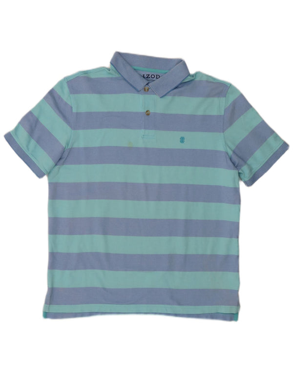 Izod Mens Polo Shirt Large Blue Striped Cotton