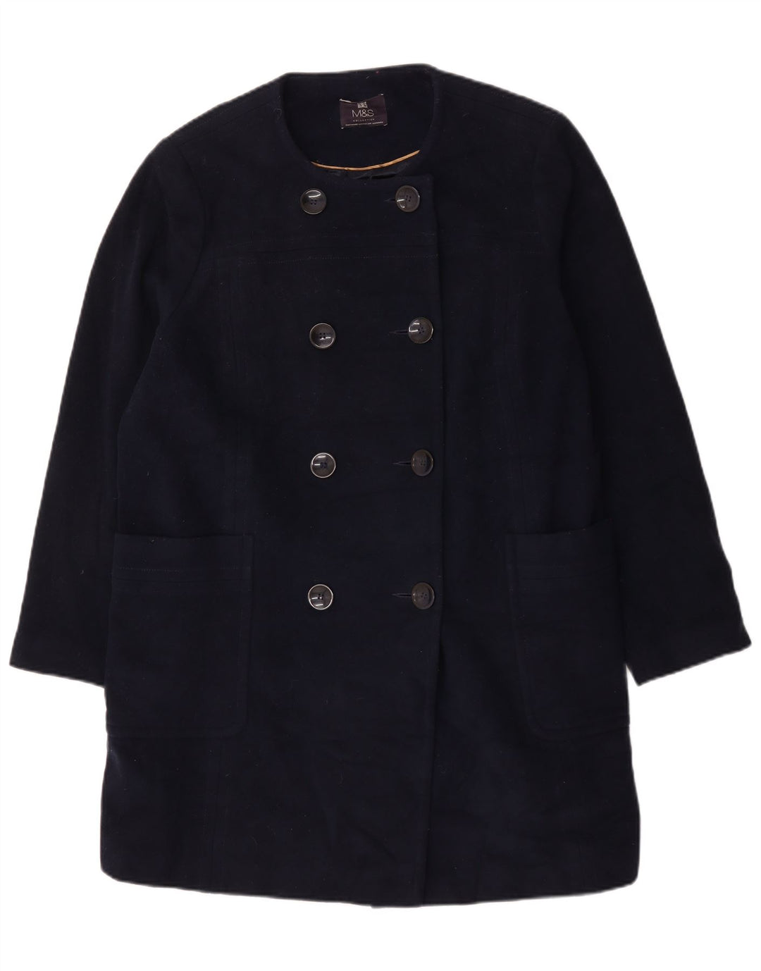 Marks & Spencer Womens Double Breasted Coat UK 22 3XL Navy Blue Wool