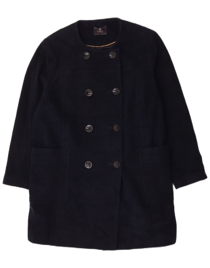 Marks & Spencer Womens Double Breasted Coat UK 22 3XL Navy Blue Wool