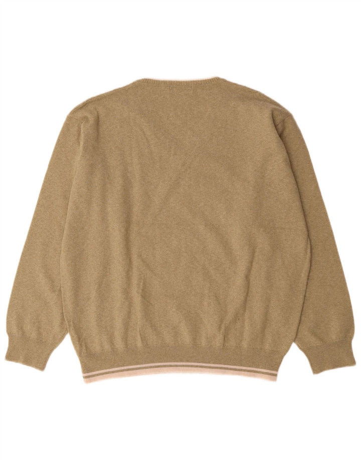 Pierre Cardin Mens V-Neck Jumper Sweater Large Beige Acrylic