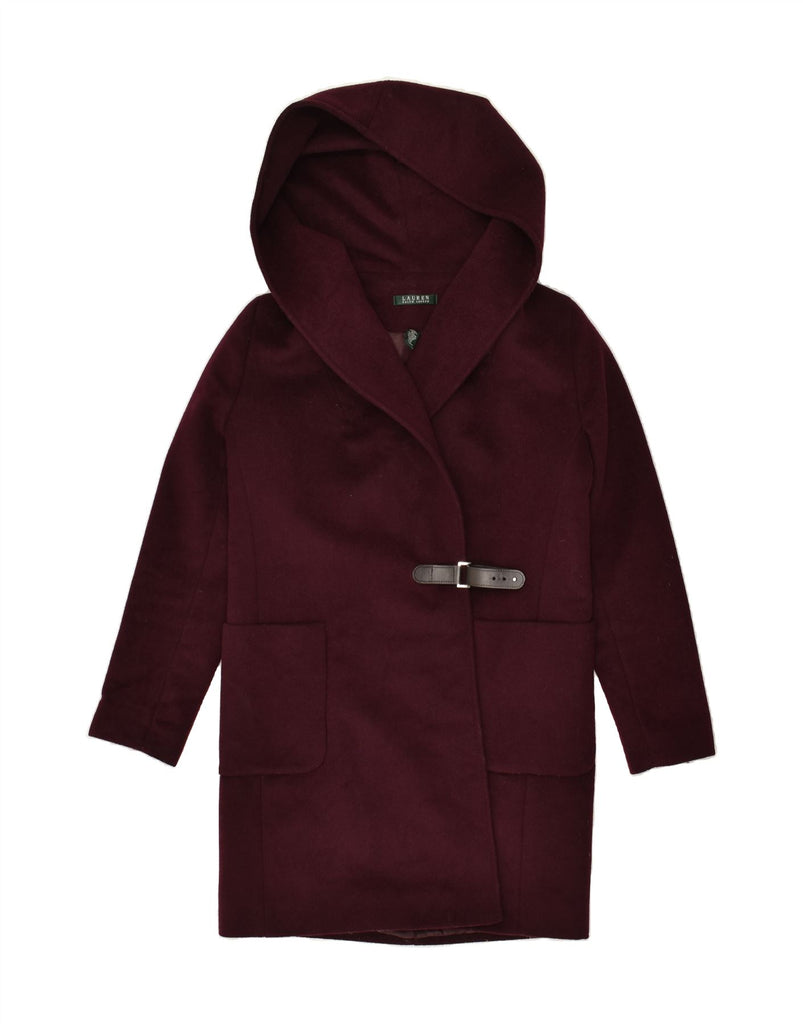 RALPH LAUREN Womens Hooded Overcoat US 4 Small Burgundy Wool | Vintage Ralph Lauren | Thrift | Second-Hand Ralph Lauren | Used Clothing | Messina Hembry 