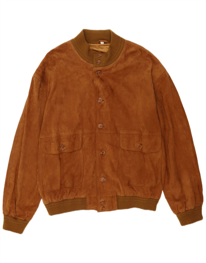 Vintage Mens Suede Bomber Jacket IT 60 5XL Brown Leather
