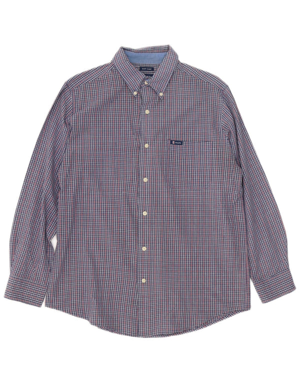 Chaps Mens Shirt Medium Blue Gingham Cotton