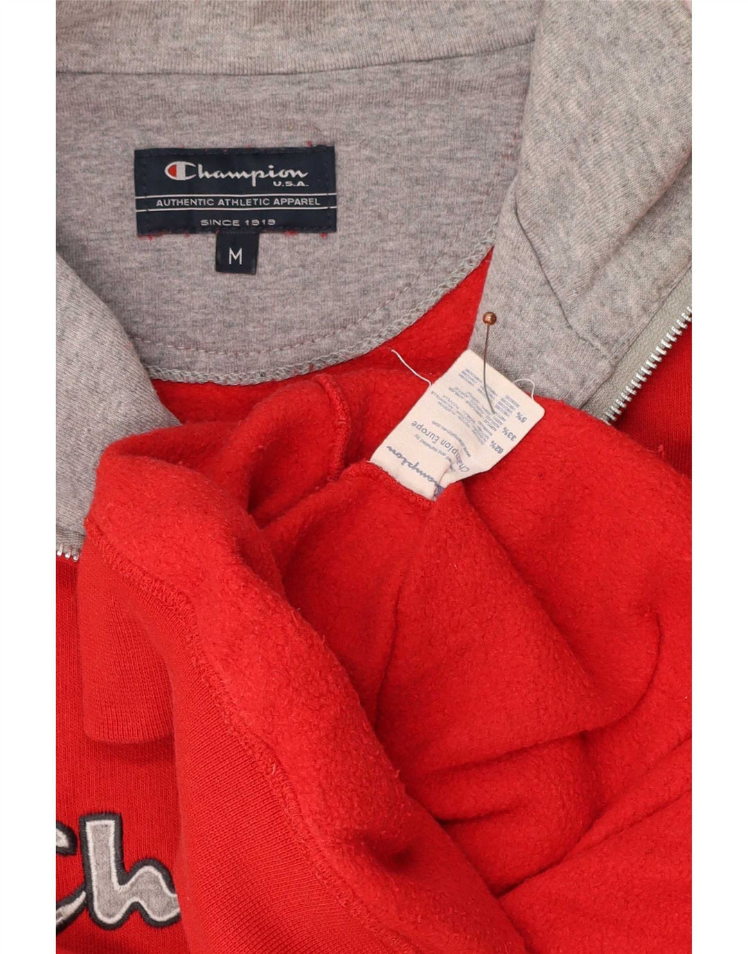 Champion Mens Oversized Graphic Zip Neck Sweatshirt Jumper Medium Red