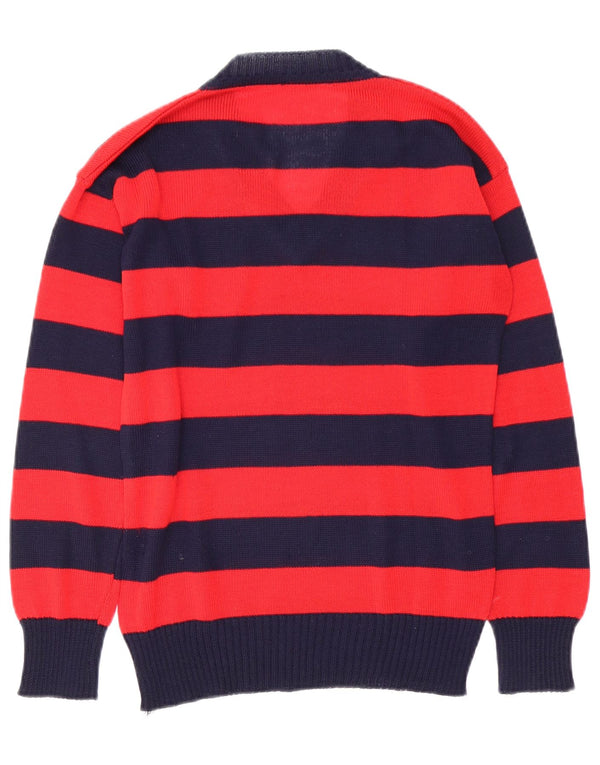 Vintage Womens V-Neck Jumper Sweater UK 12 Medium Red Striped