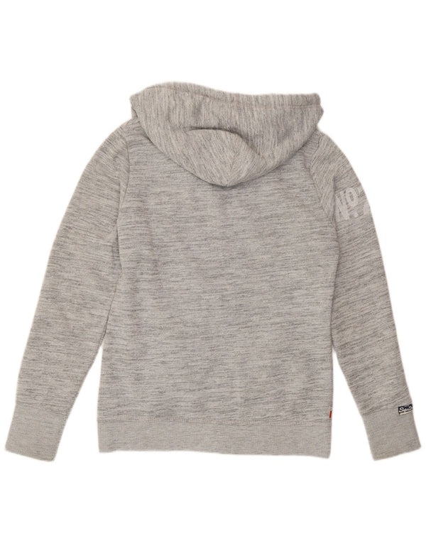 Superdry Womens Graphic Zip Hoodie Sweater UK 14 Medium Grey Flecked Cotton