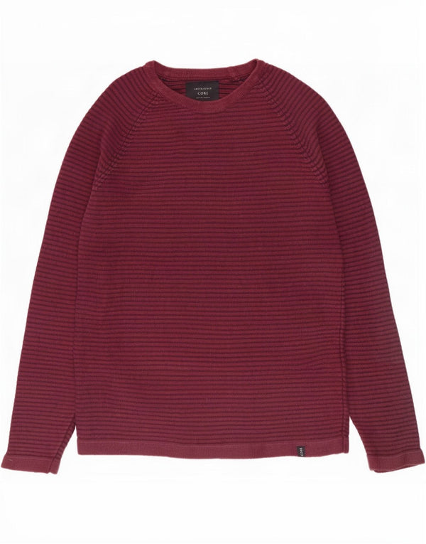 Jack & Jones Mens Boat Neck Jumper Sweater Medium Burgundy Pinstripe Cotton