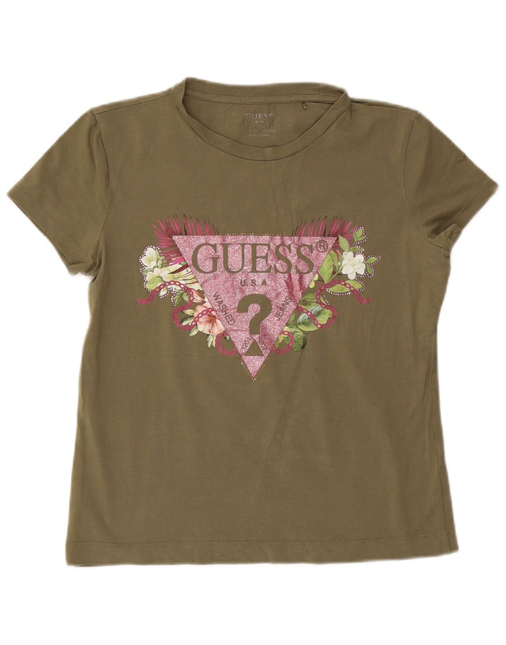 Guess Womens Graphic T-Shirt Top UK 18 XL Khaki