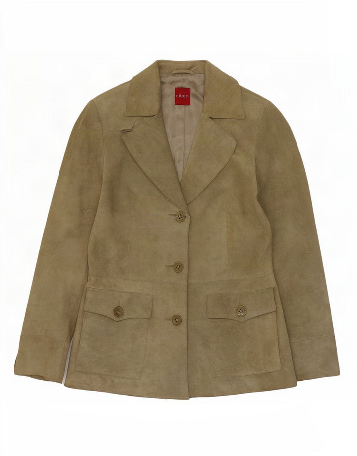 Olsen Womens 3 Button Suede Blazer Jacket UK 8 Small Green Acetate
