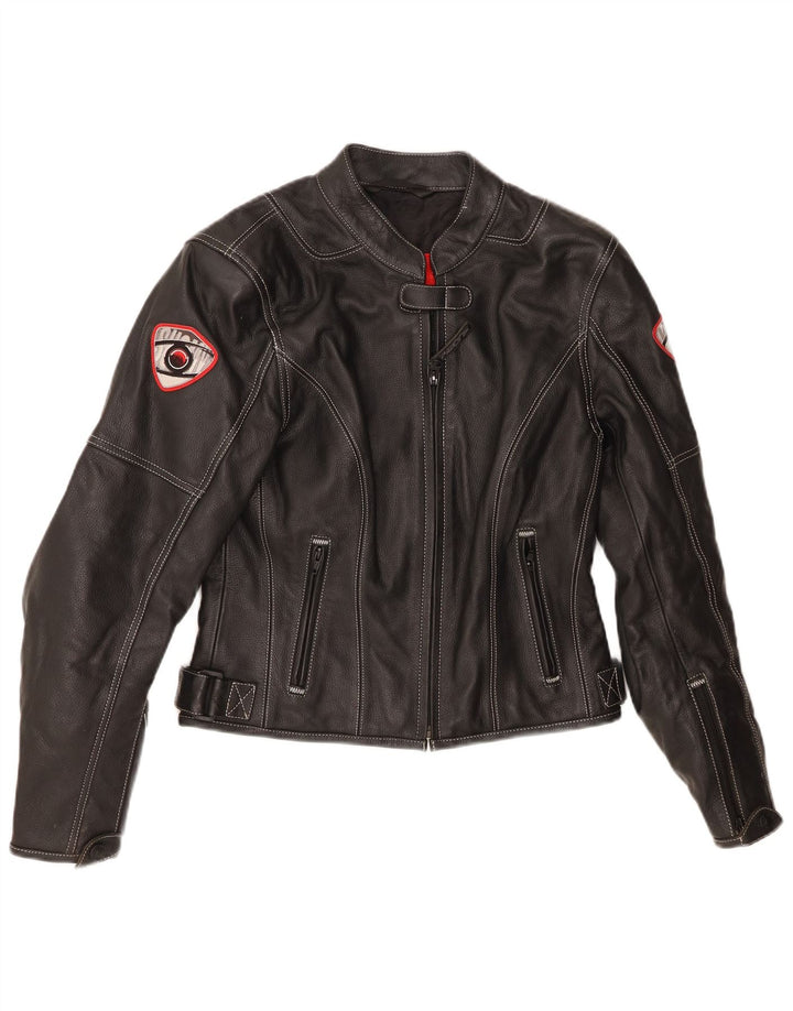 Suomy Womens Moto Racer Leather Jacket UK 12 Medium Black Leather