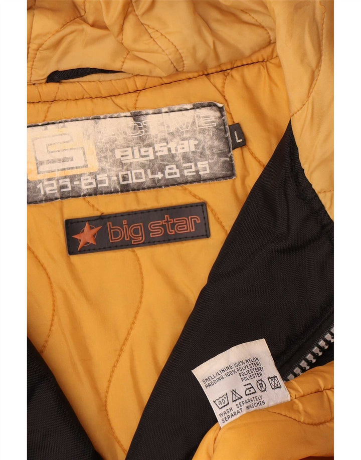 Big Star Mens Hooded Windbreaker Jacket UK 40 Large Black Nylon