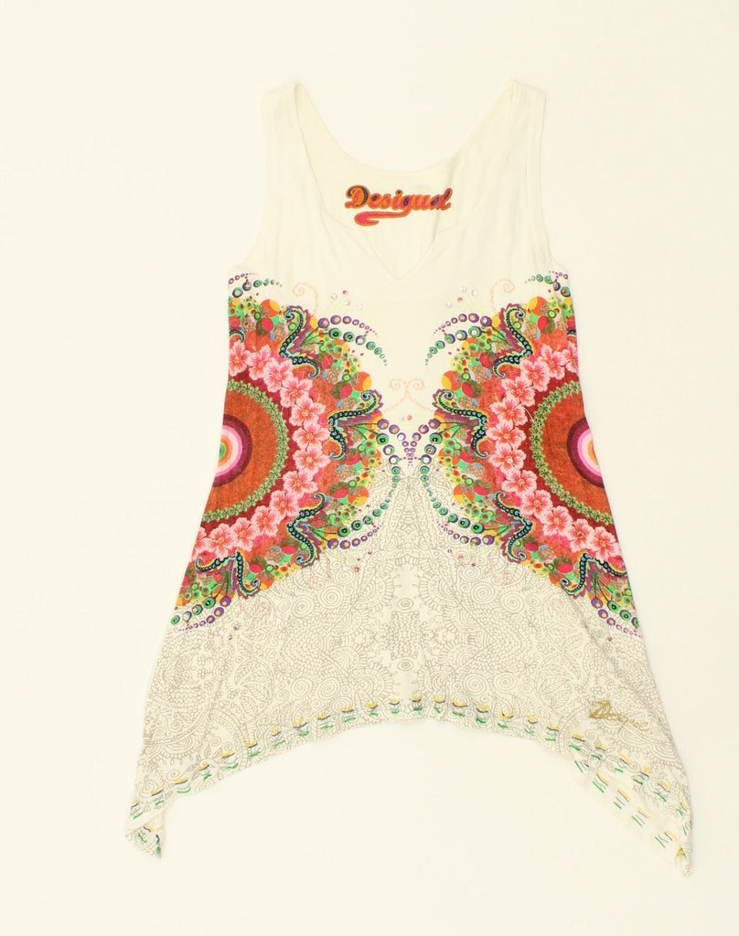 DESIGUAL Womens Sleeveless Tunic Top UK 12 Medium Off White Paisley Cotton | Vintage Desigual | Thrift | Second-Hand Desigual | Used Clothing | Messina Hembry 