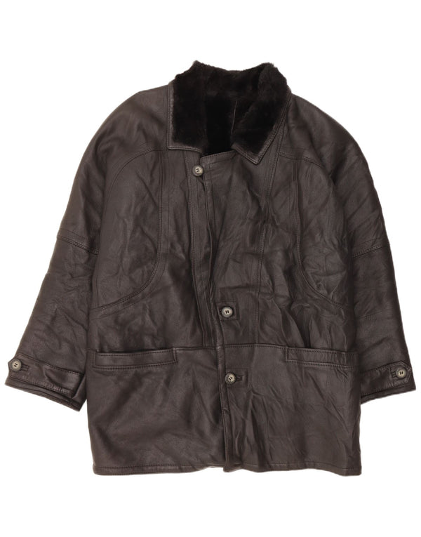 VINTAGE Mens Shearling Overcoat IT 52 XL Black Shearling