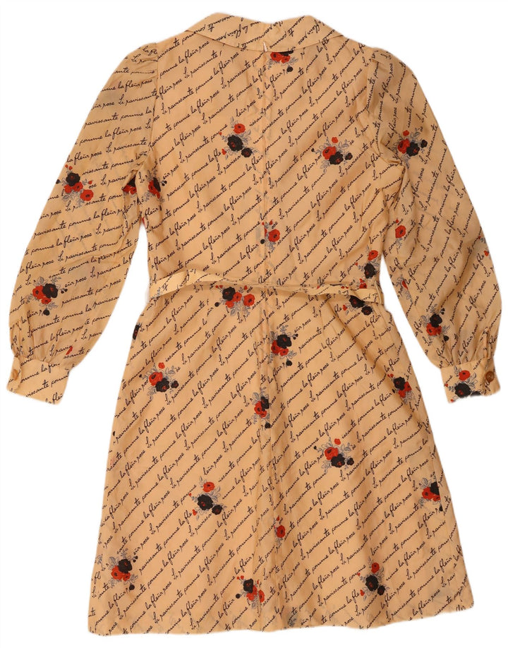 Trevira Womens Graphic Long Sleeve A-Line Dress IT 42 Medium Beige Floral