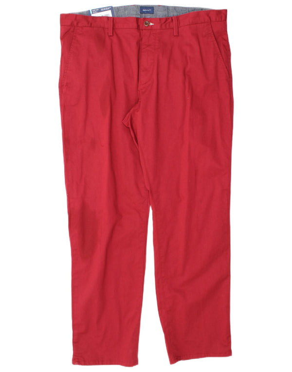Gant Mens Straight Chino Trousers W40 L32 Red Cotton