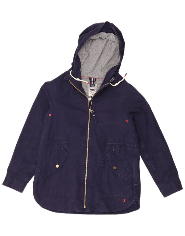 Joules Womens Hooded Rain Jacket UK 8 Small Navy Blue Cotton