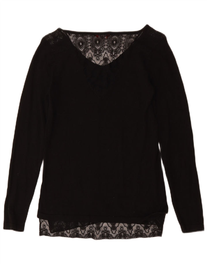 Guess Womens Top Long Sleeve UK 10 Small Black Floral