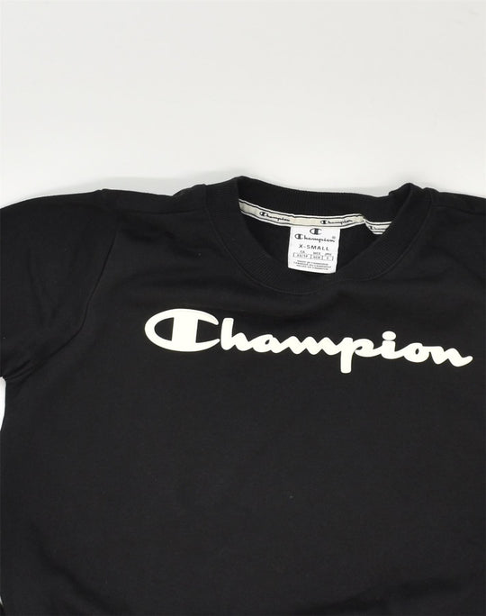 CHAMPION Womens Graphic Sweatshirt Jumper UK 6 XS Black Cotton Vintage Second Hand Clothing Online Messina Hembry