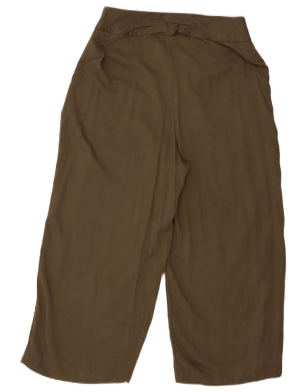 Oasis Womens High Waist Loose Fit Capri Trousers UK 10 Small W30 L21 Khaki