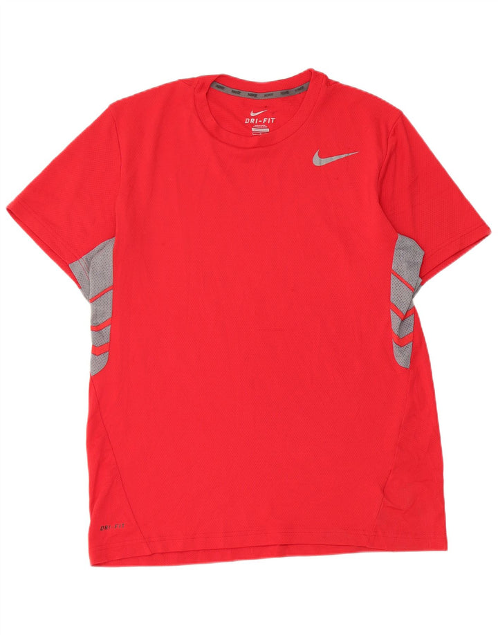 Nike Mens Dri Fit T-Shirt Top Large Red Colourblock Polyester