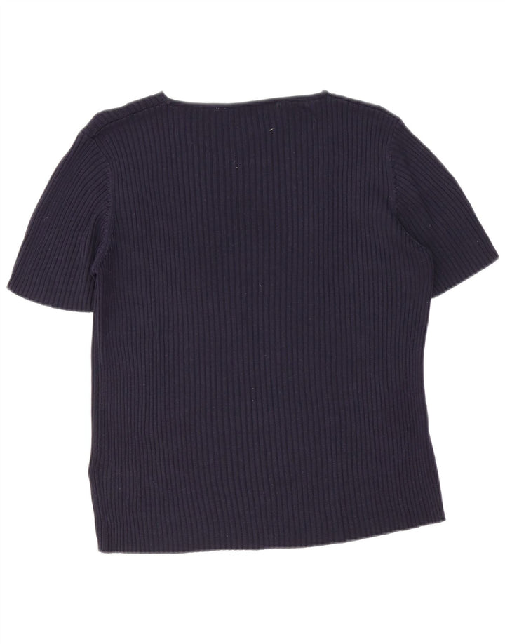 Marks & Spencer Womens Blouse Top UK 20 2XL Navy Blue Silk Classic