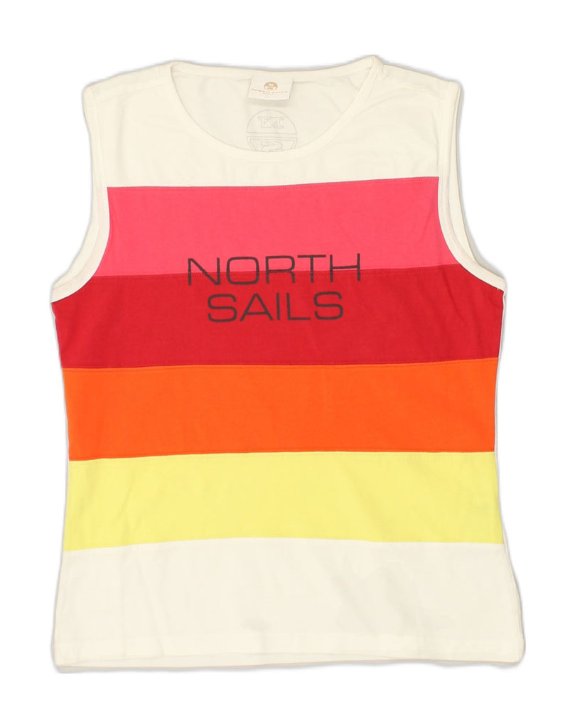 NORTH SAILS Womens Graphic Vest Top UK 14 Large White Colourblock Cotton | Vintage North Sails | Thrift | Second-Hand North Sails | Used Clothing | Messina Hembry 