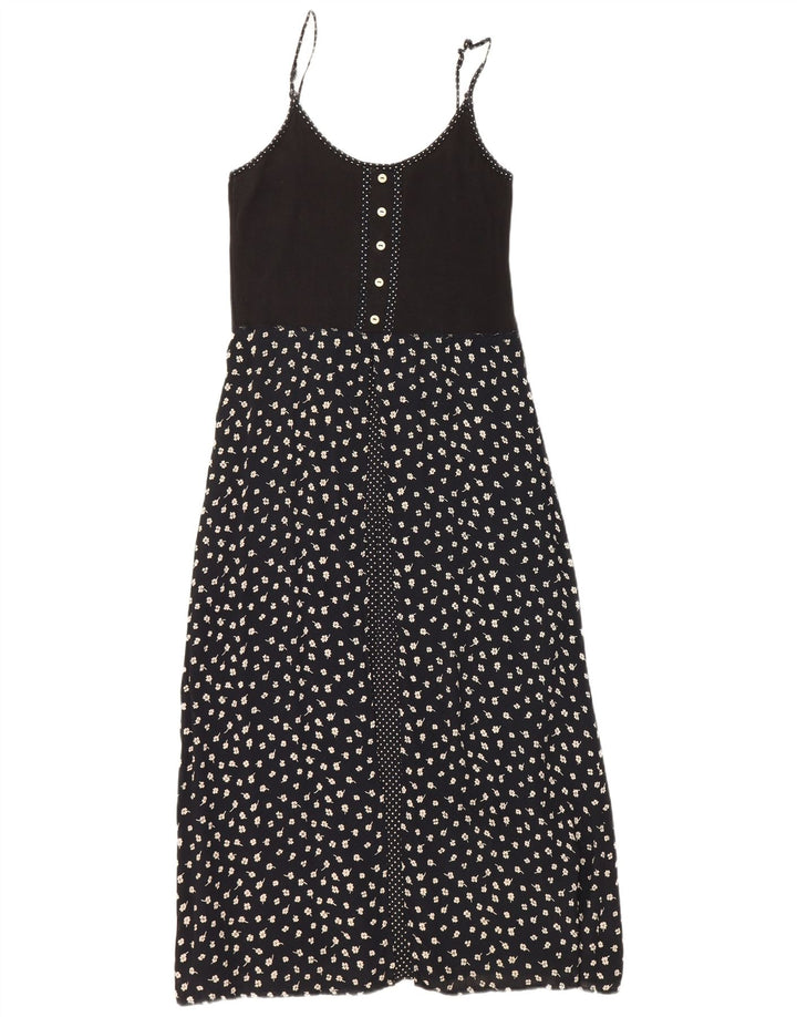Vintage Womens Sundress UK 12 Medium Black Floral Viscose