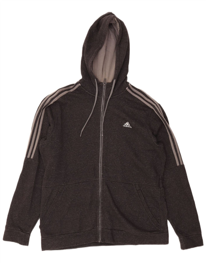 Adidas Mens Zip Hoodie Sweater Large Grey Flecked Cotton