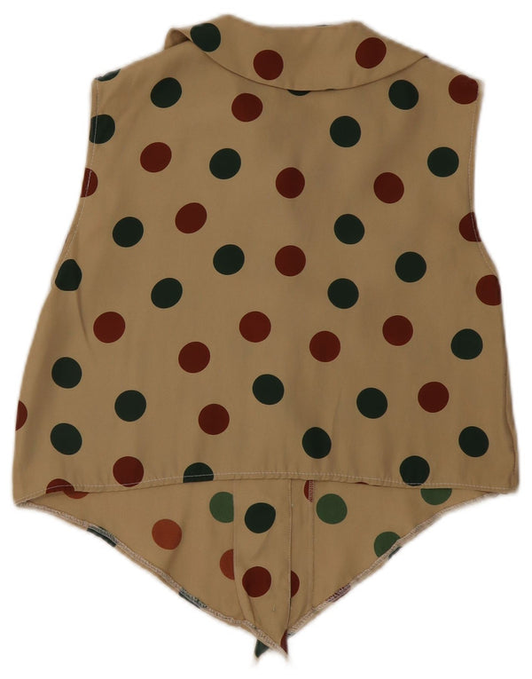 Vintage Womens Sleeveless Crop Shirt Blouse UK 10 Medium Khaki Spotted