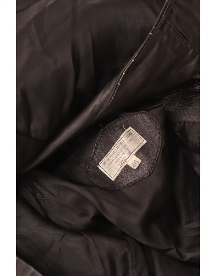 Vintage Mens 1 Button Leather Blazer Jacket IT 46 Small Black Leather