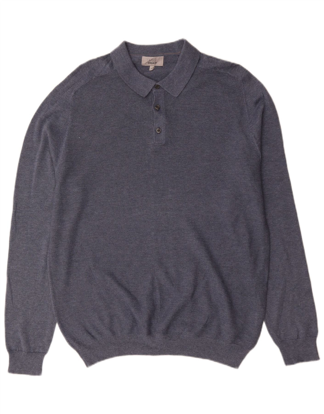 Marks & Spencer Mens Regular Fit Polo Neck Jumper Sweater Large Blue Cotton