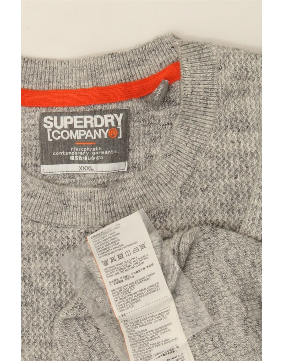 SUPERDRY Mens Crew Neck Jumper Sweater 3XL Grey Flecked Cotton
