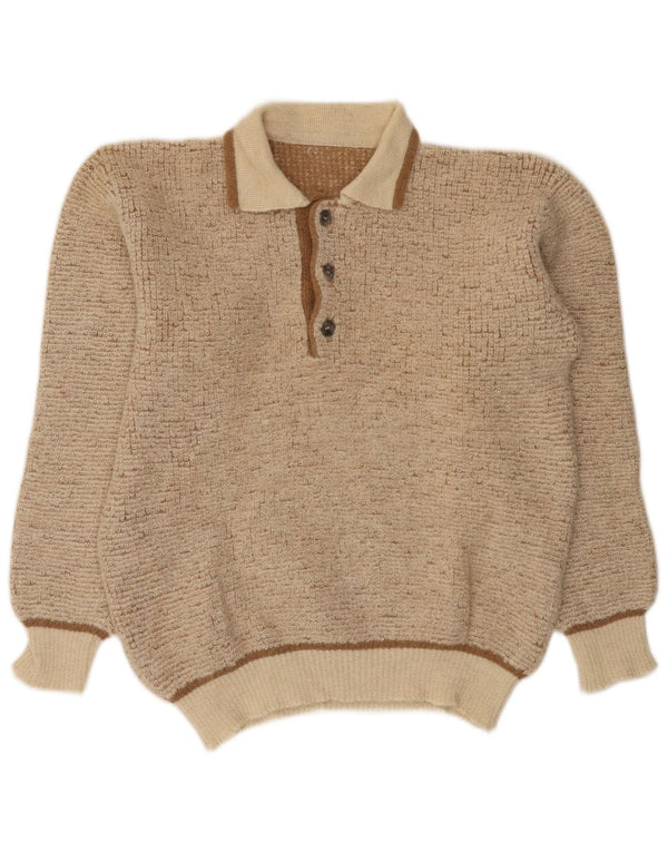Vintage Mens Polo Neck Jumper Sweater Medium Beige Flecked Alpaca Wool