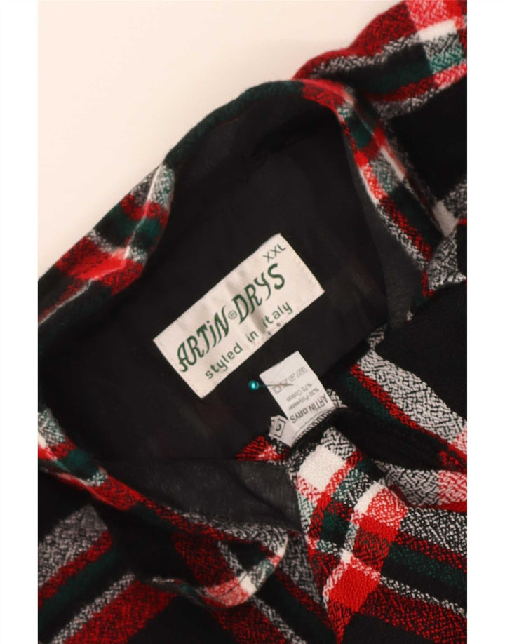 Vintage Mens Flannel Shirt 2XL Black Plaid Polyester