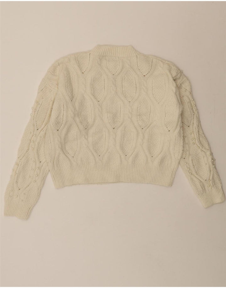 OASIS Womens Crop Crew Neck Jumper Sweater UK 14 Medium Off White Vintage Oasis and Second-Hand Oasis from Messina Hembry 
