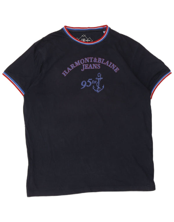 Harmont & Blaine Mens Graphic T-Shirt Top 2XL Navy Blue Cotton
