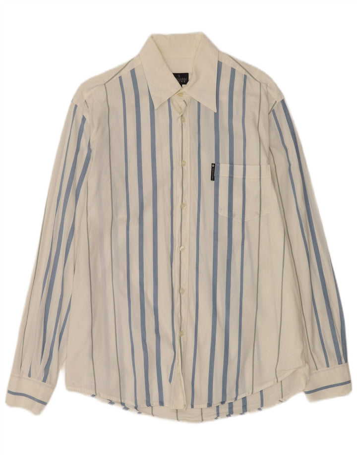 Trussardi Jeans Mens Shirt Large White Striped Cotton