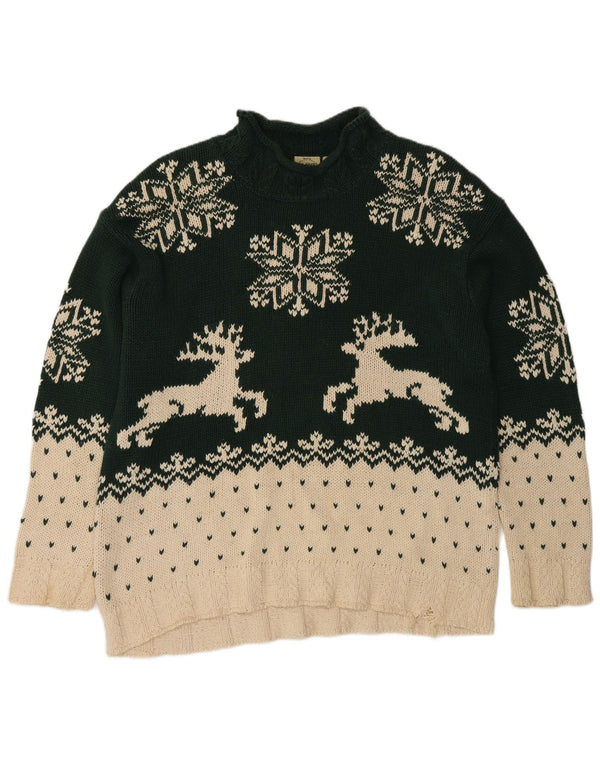 Vintage Womens Turtle Neck Jumper Sweater UK 14 Medium Green Christmas